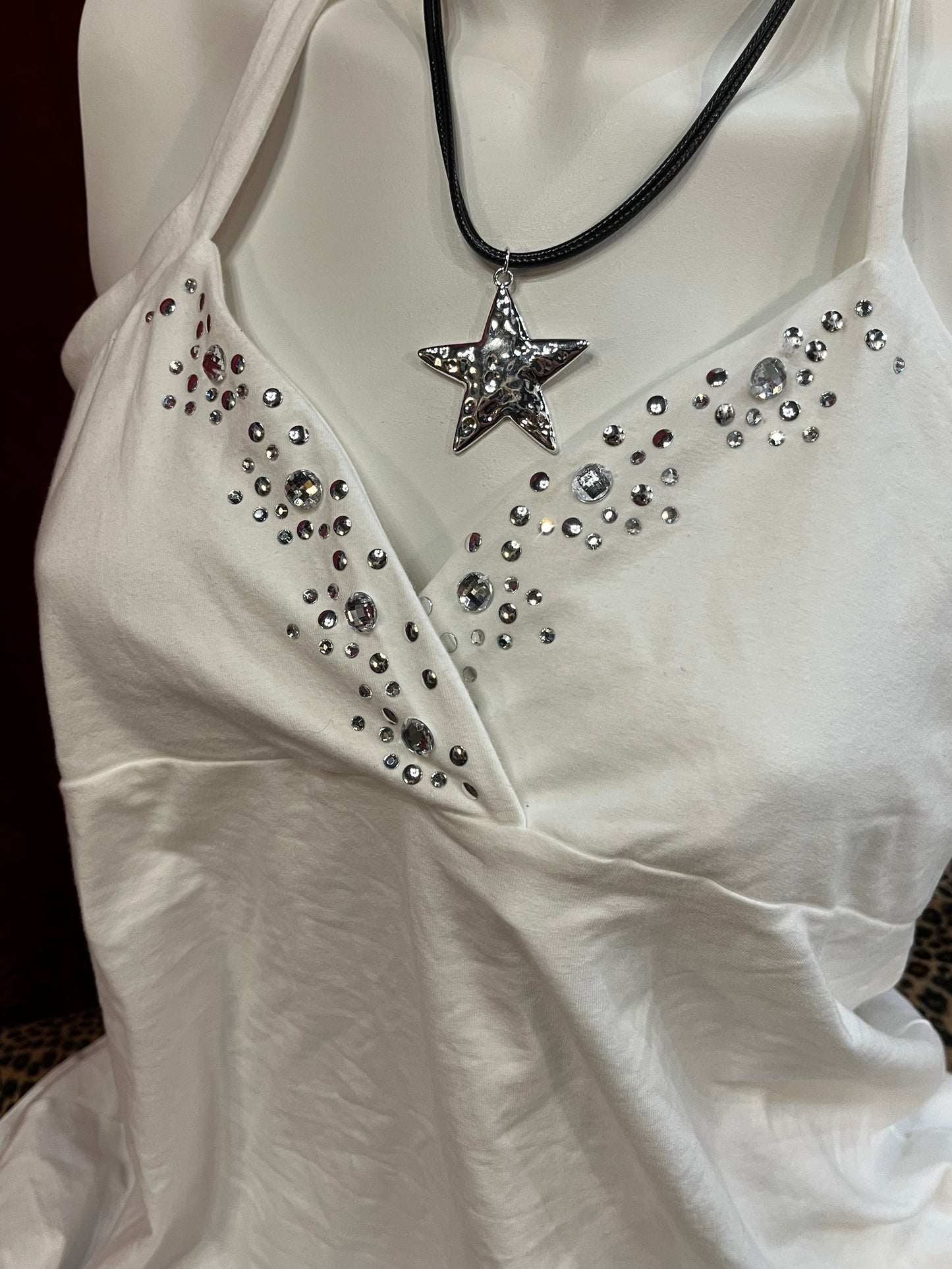 XL - White Bejewelled Halter Top