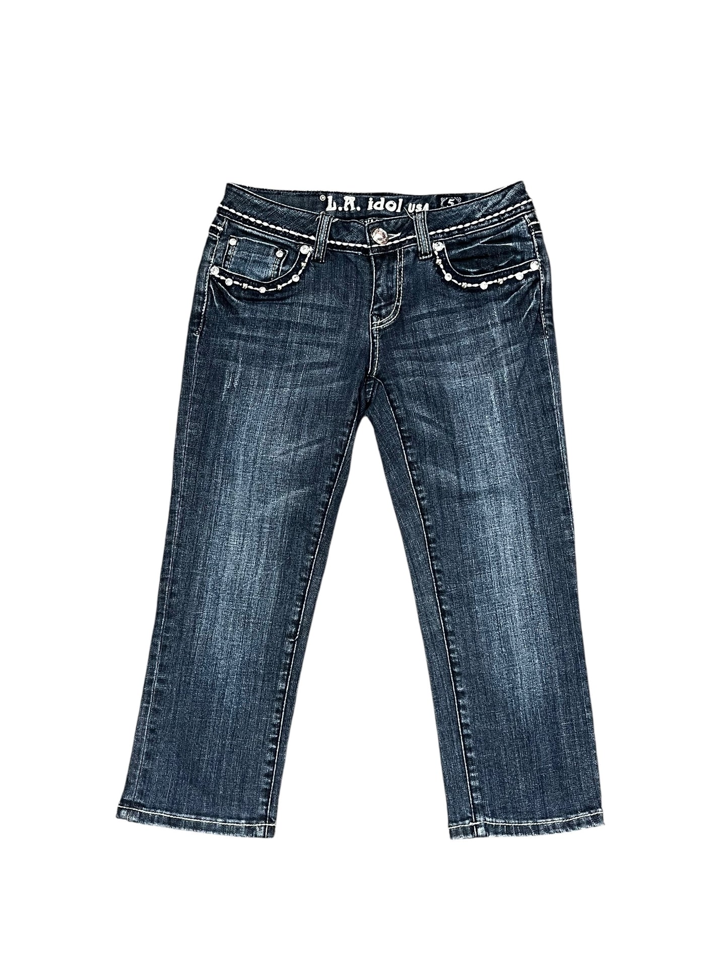 29" - Y2K LA IDOL studs + Diamonds Denim Capri