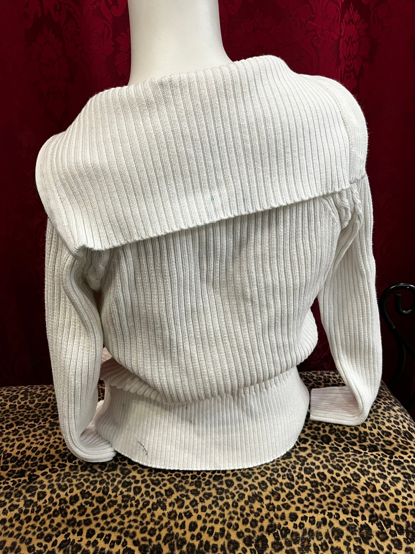 M - Ciera + Co White Knit Zip Sweater