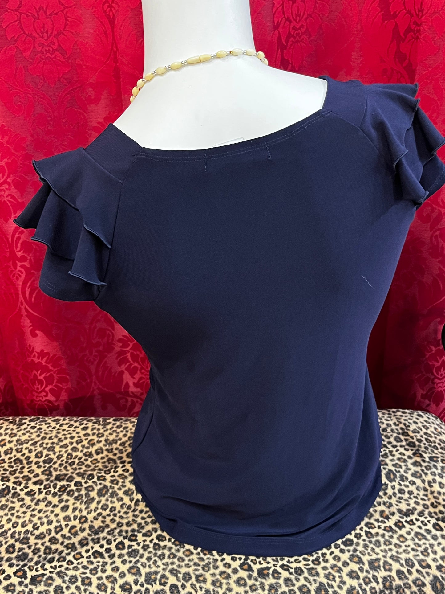S - Vintage Suzy Navy Ruffled Top