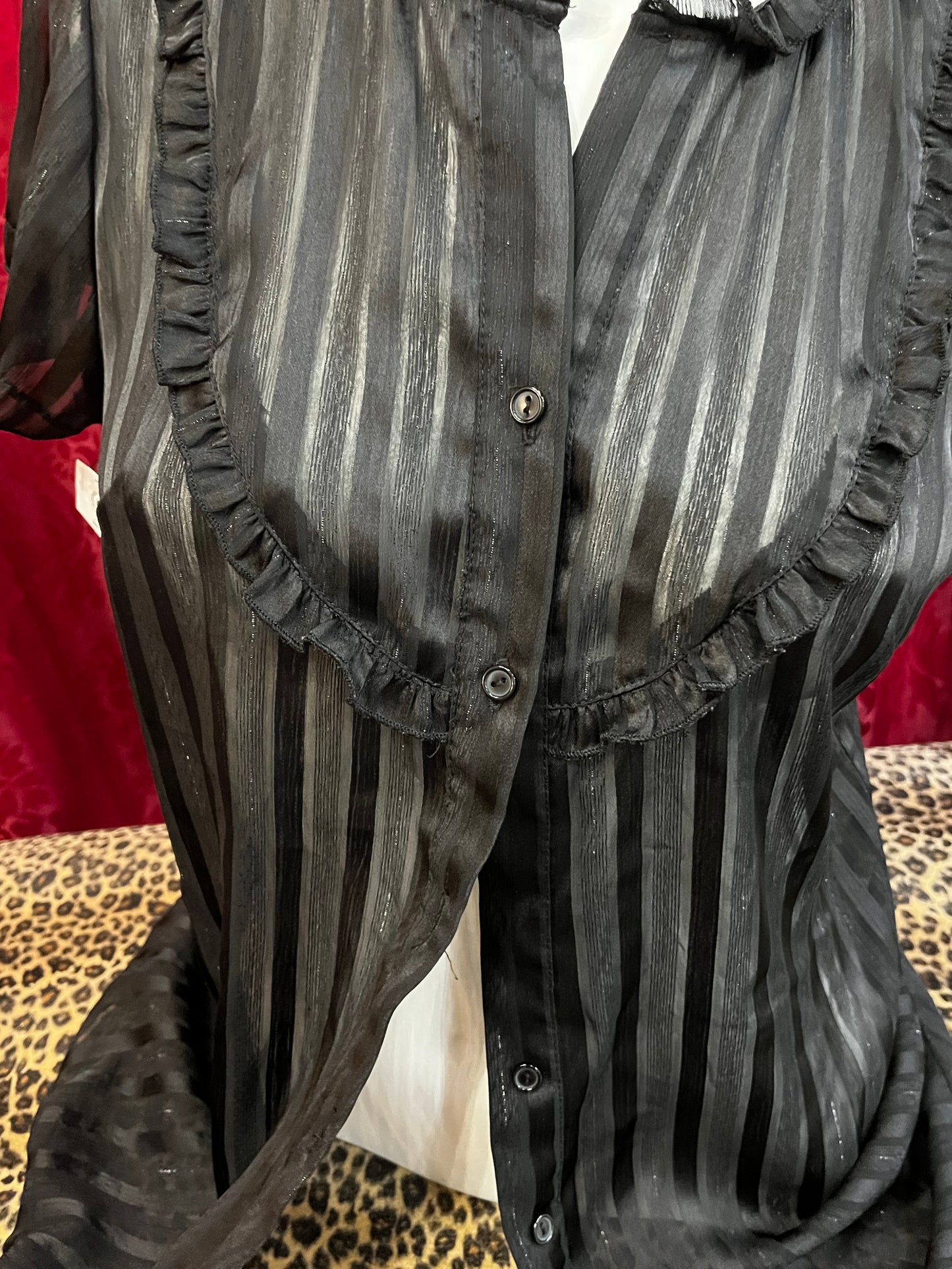 S - 90s Seduction Sheer Black Ruffle Blouse