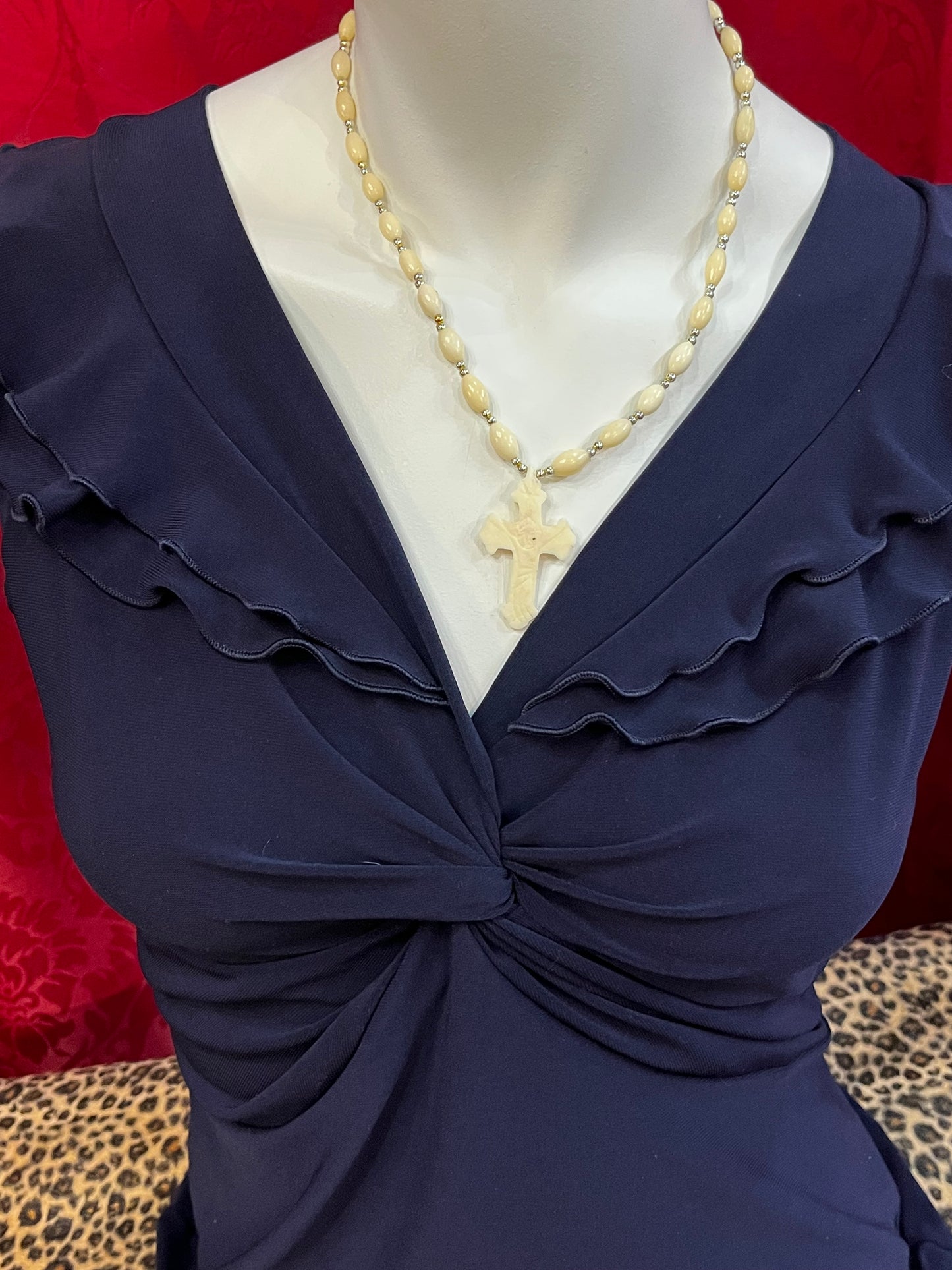 S - Vintage Suzy Navy Ruffled Top