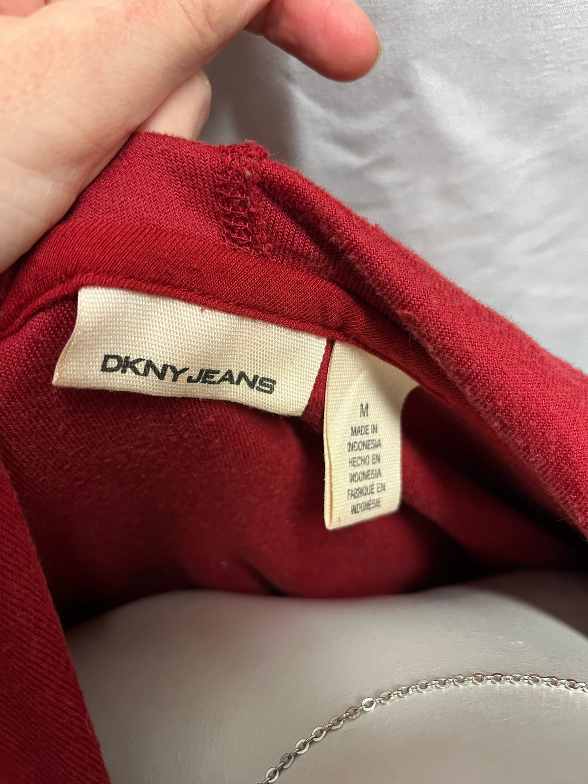 M/L - DKNY 2000S Red Velour Rhinestone Zip Hoodie