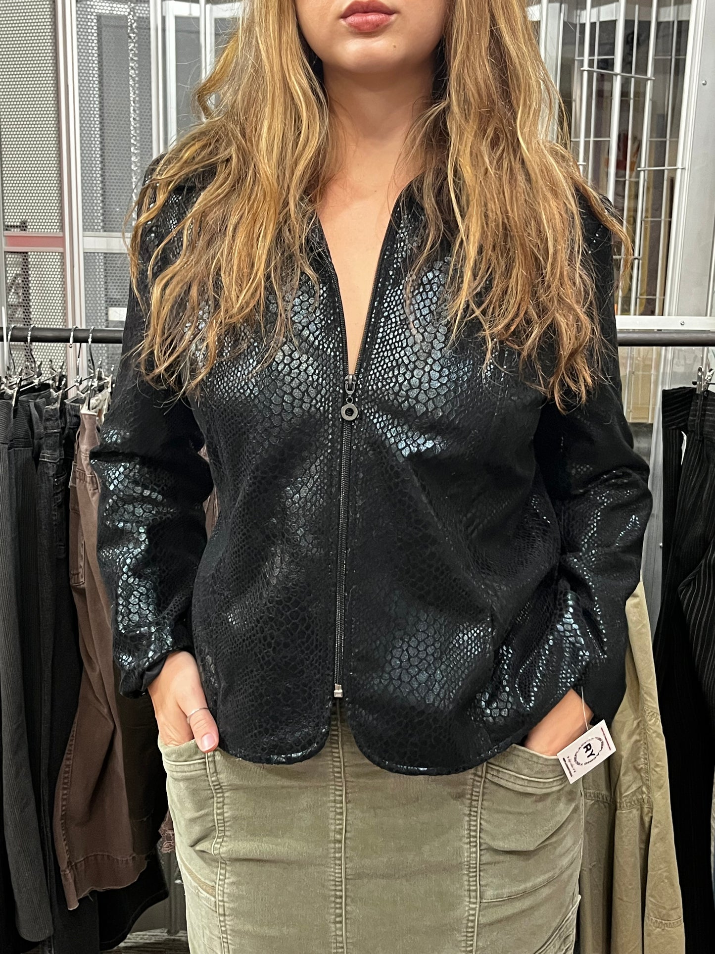 SZ 12 - TanJay Snakeskin Patterned Collared Zip Jacket