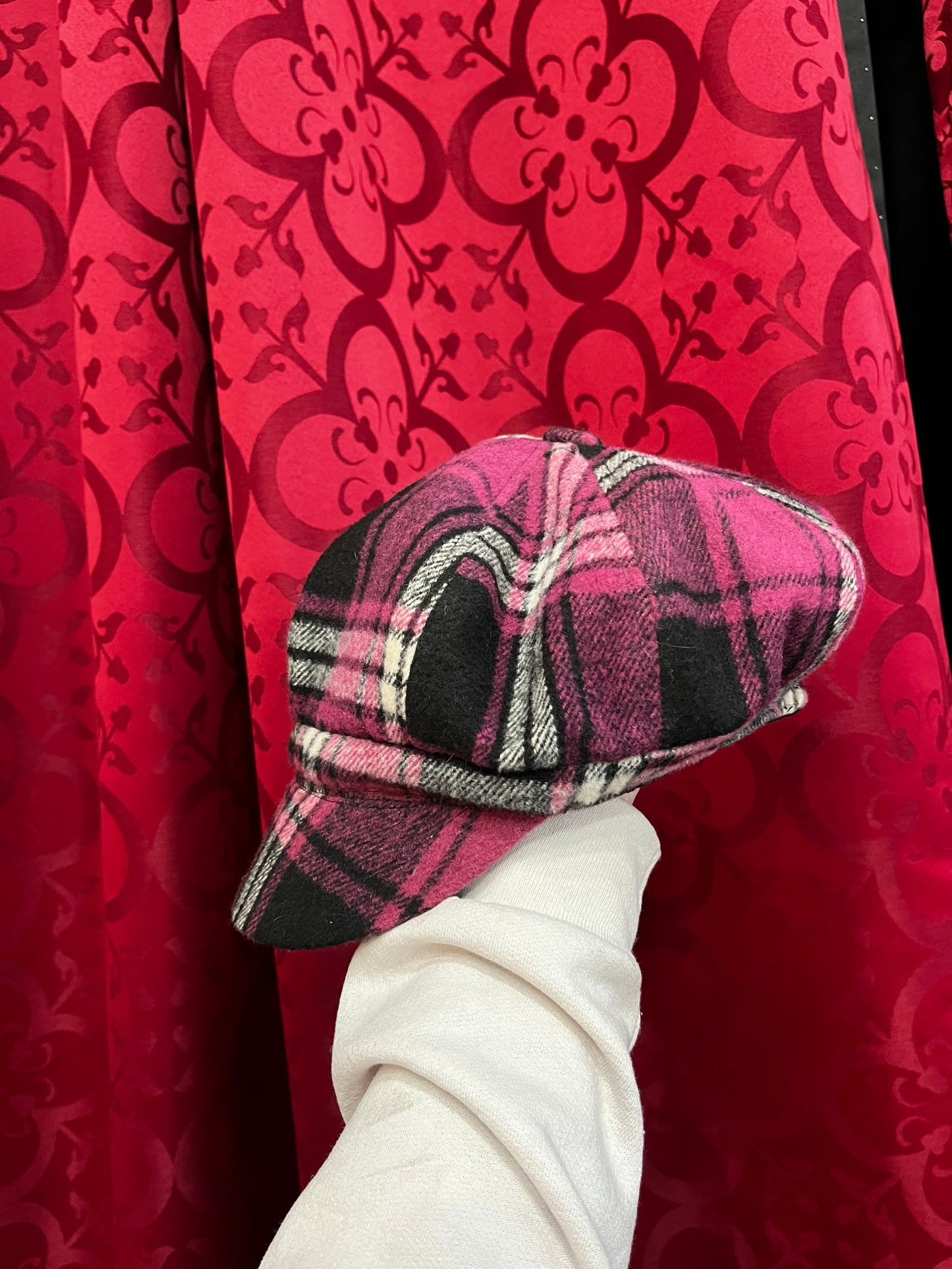 Hat - 2000s Pink Plaid Pageboy