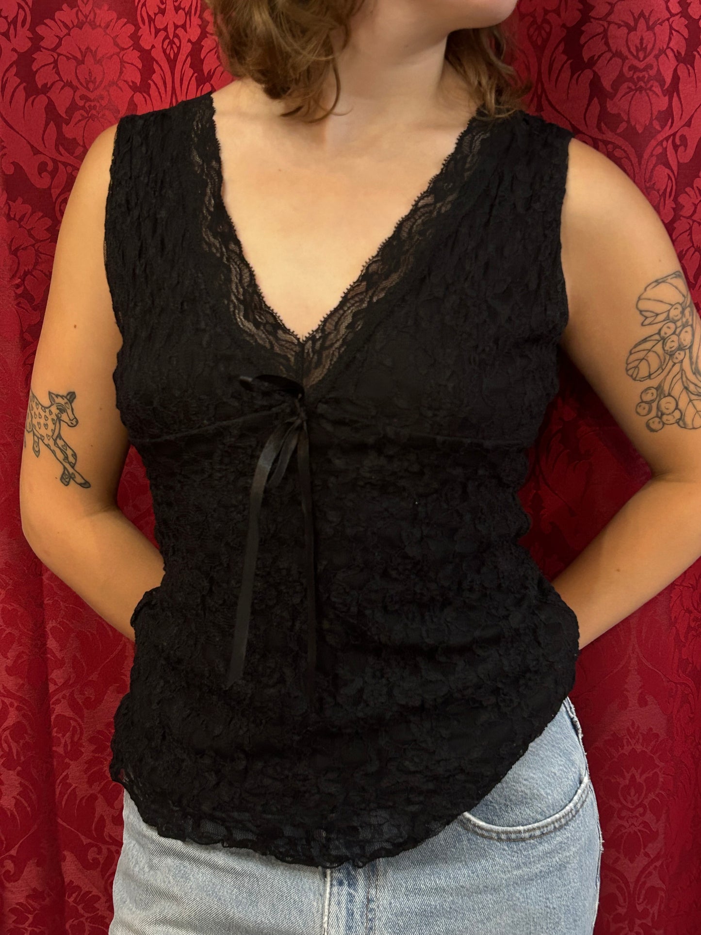 L - Majora Black Lace + Ribbon Top
