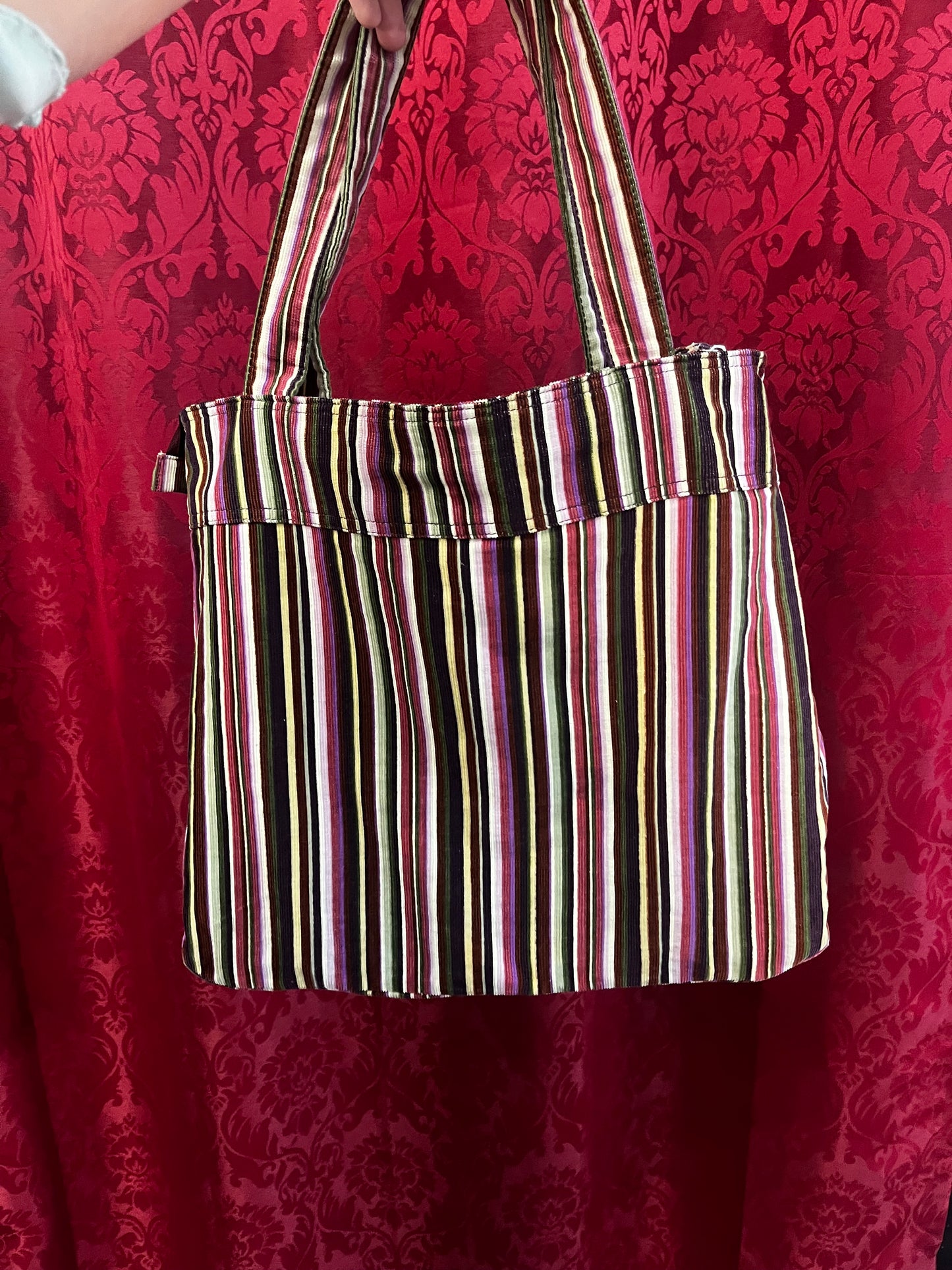Purse - 2000s Corduroy Striped Button Detail Tote