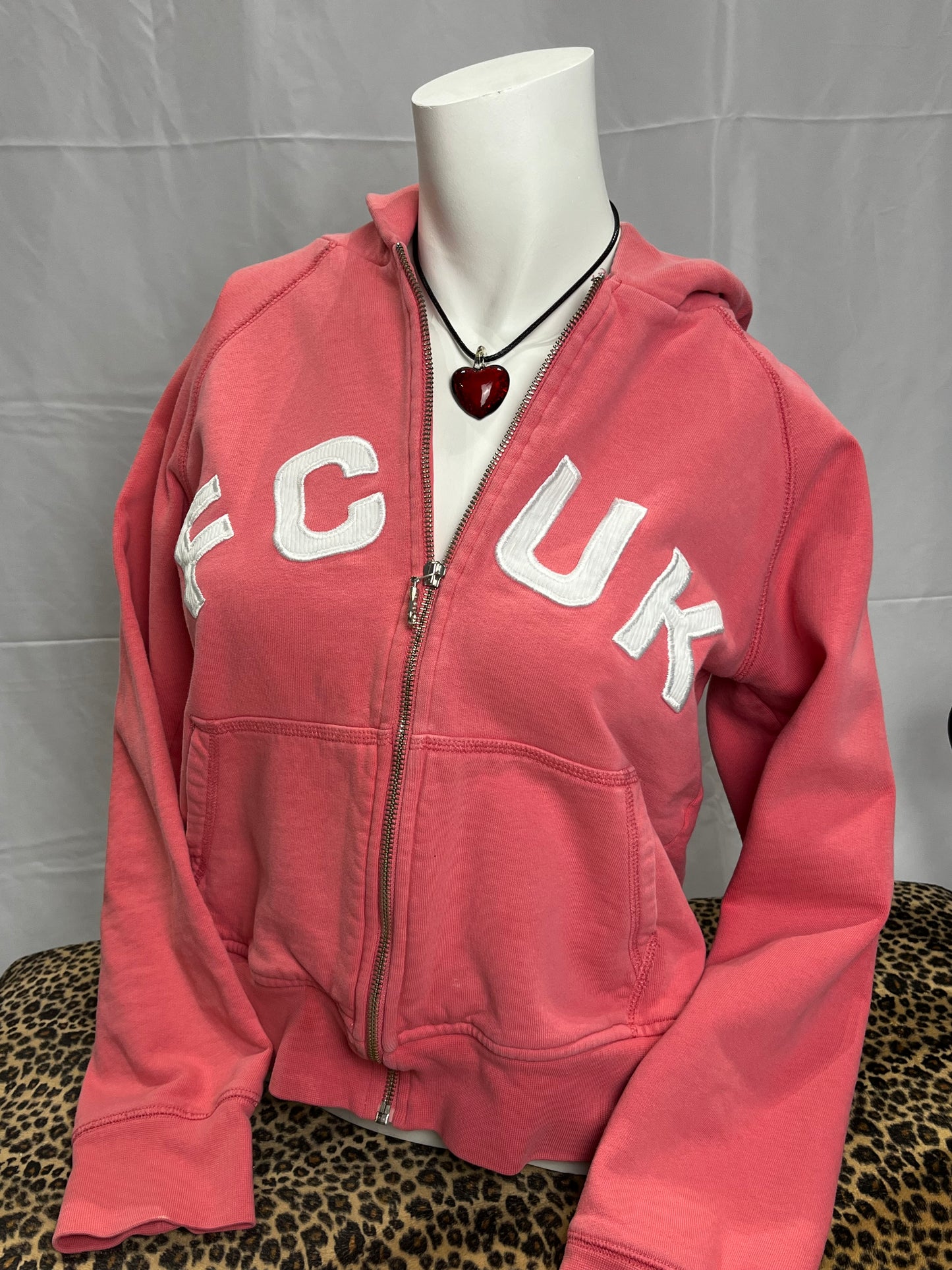 FCUK Pink Embroidered Zip Hoodie