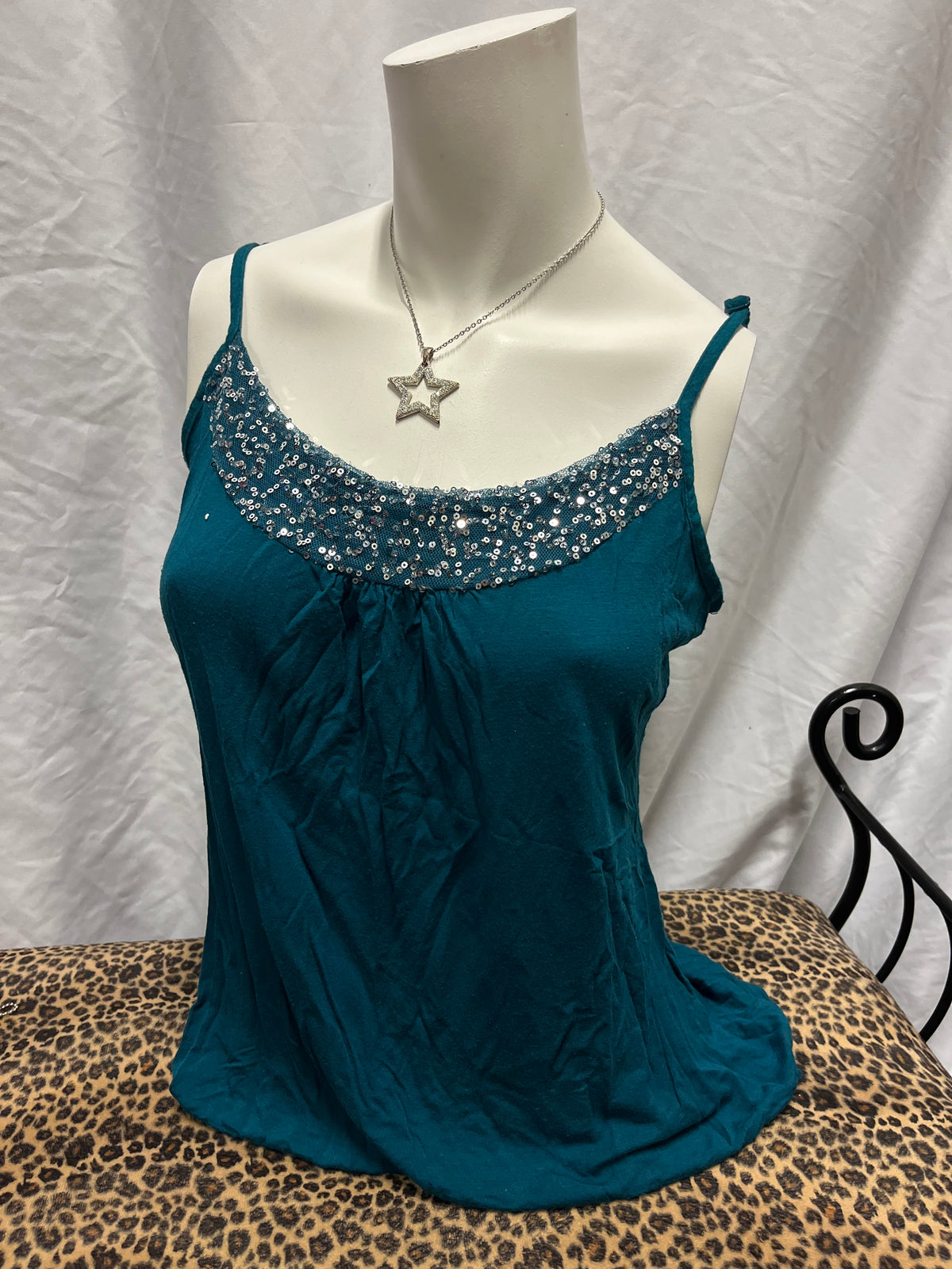 L - Studio Y 2000s Teal Sequin Detail Cami Top