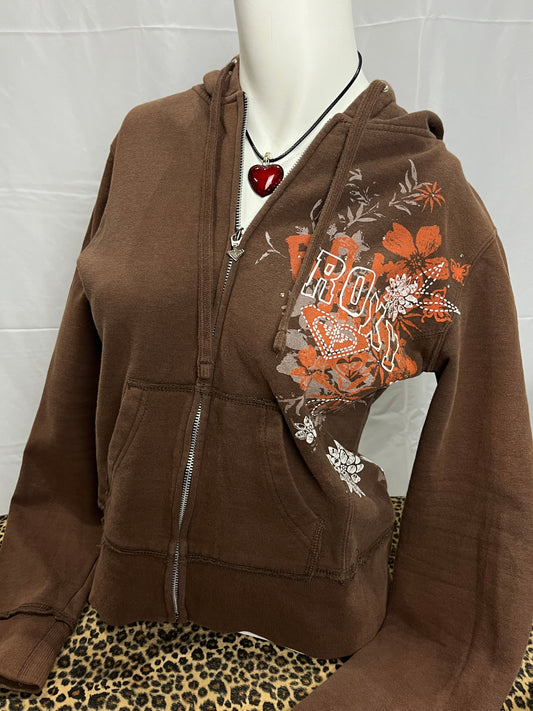 Roxy Y2K Brown Graphic Zip Hoodie