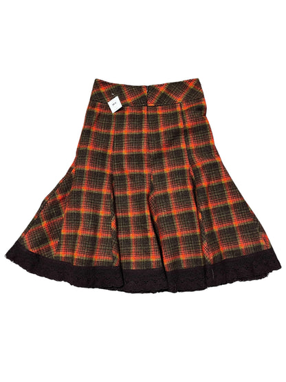 XS - Plaid + Lace Trim Wool Midi Skirt