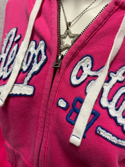 M - Aeropostale 2010s Pink Applique Zip Hoodie