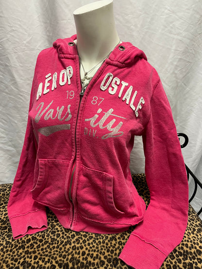 M - Aeropostale 2010s Pink Applique Zip Hoodie