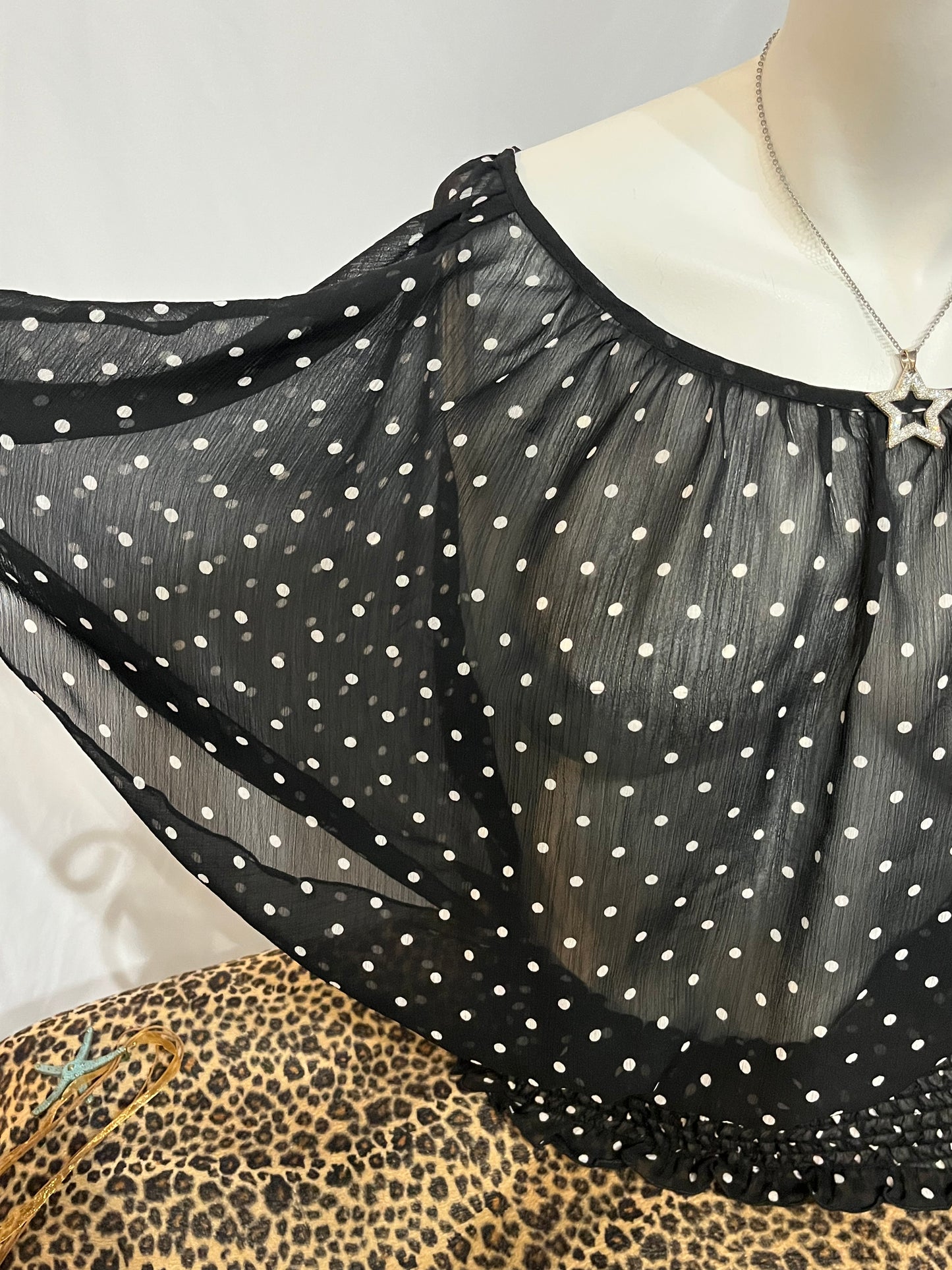 M - Candy Couture Y2K Polka Dot Sheer Blouse