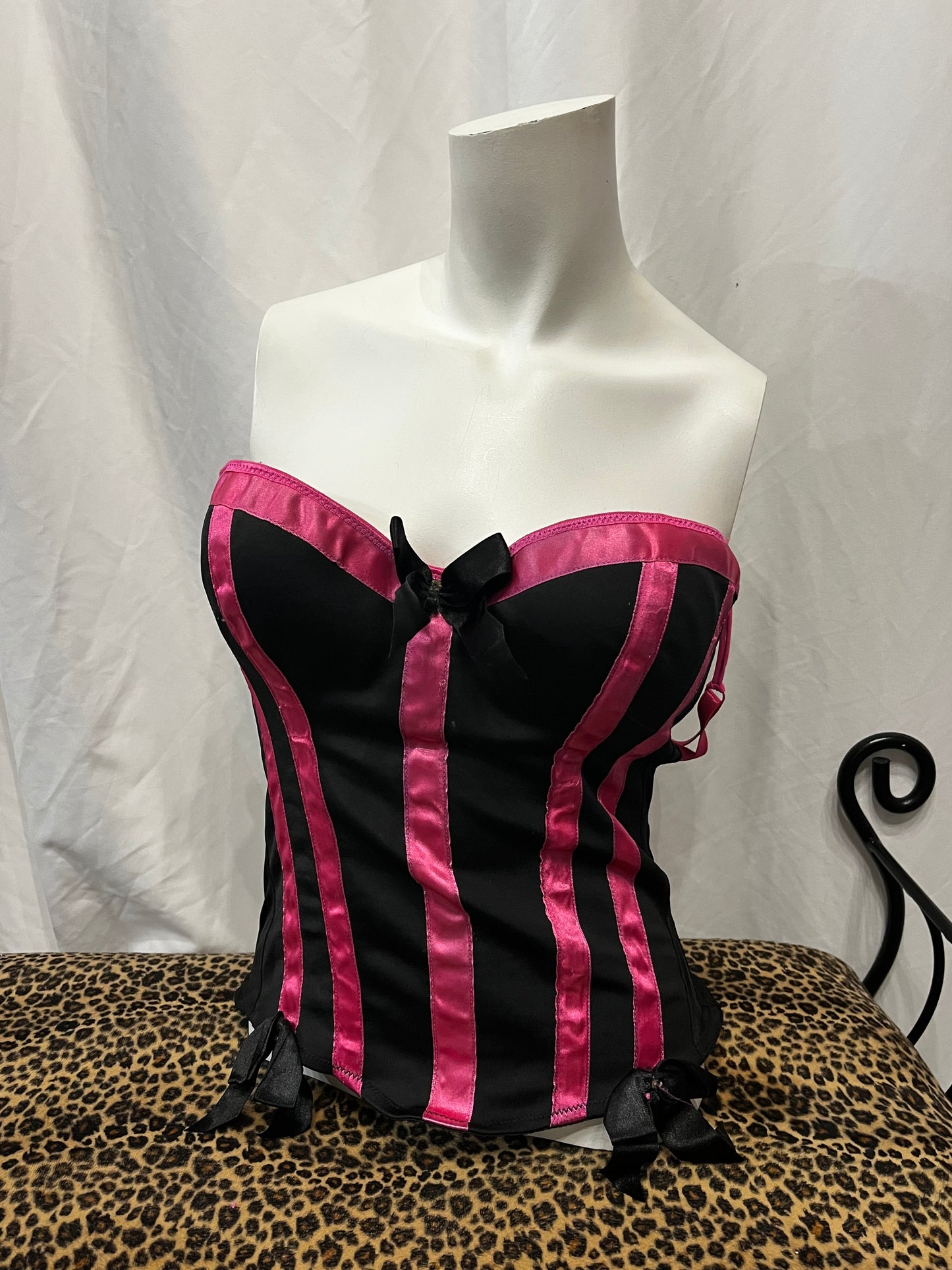 36C - Morbid Threads Pink + Black Striped Corset Top