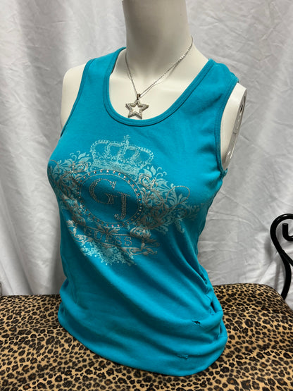 L - Guess Jeans Y2K Rhinestone Blue Tank Top