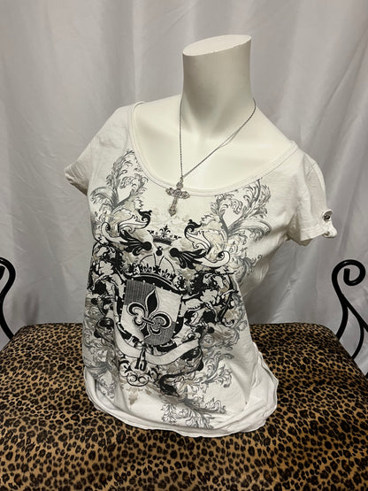 L - Vanity 2000s White Graphic Top