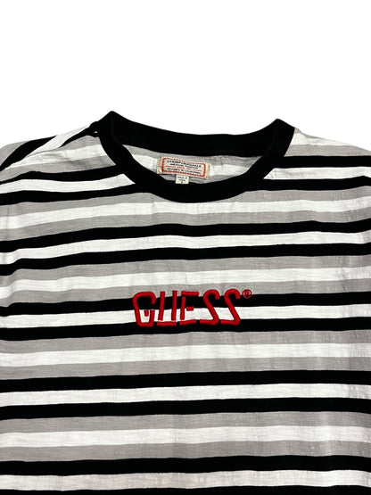 S - Guess Striped Sewn Lettering Tee