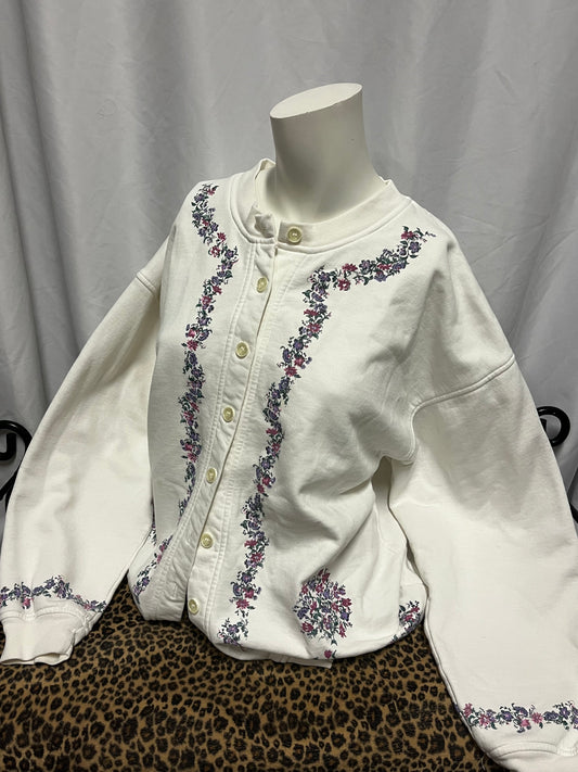 L - Floral Button Down Granny Cardigan