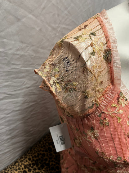 S - Suzy Y2K Lace Floral Overlay Pink Top