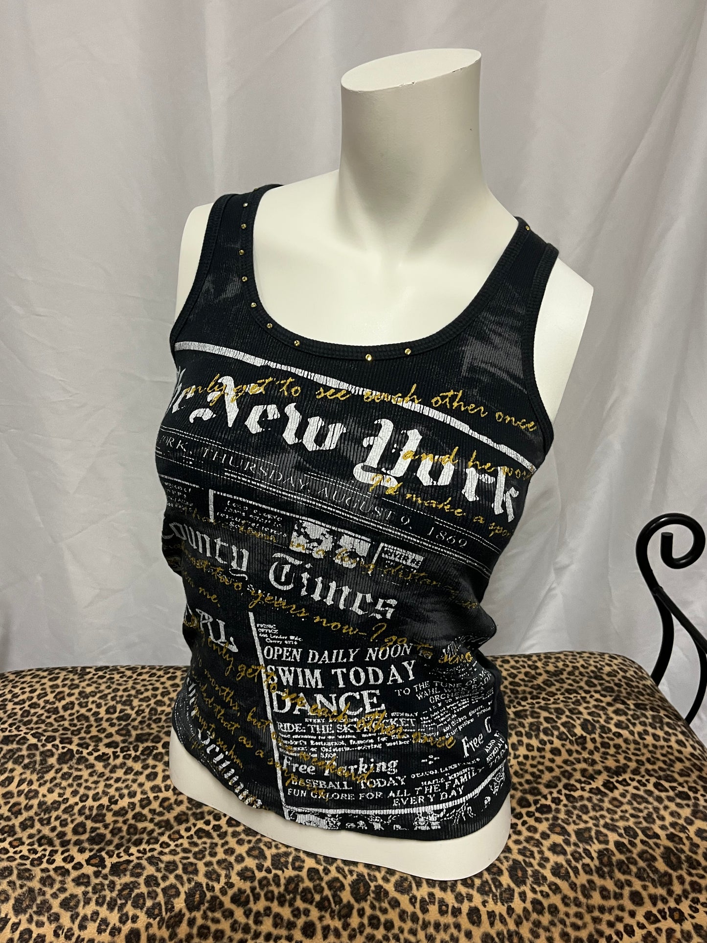 S - New York Y2K Stud Detail Ribbed Tank