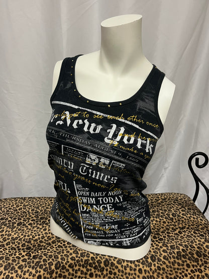 S - New York Y2K Stud Detail Ribbed Tank