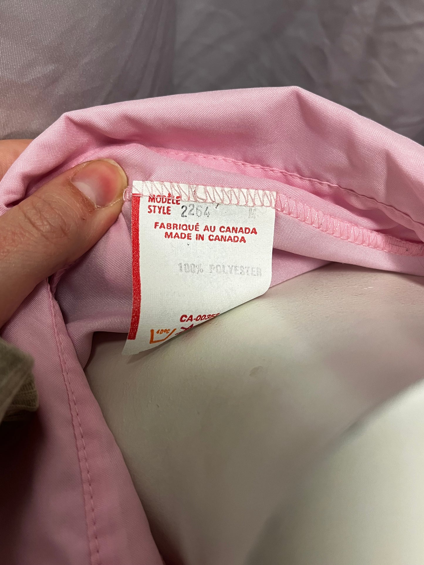 M - Pink Ruffle Neck Button Blouse Made In Canada