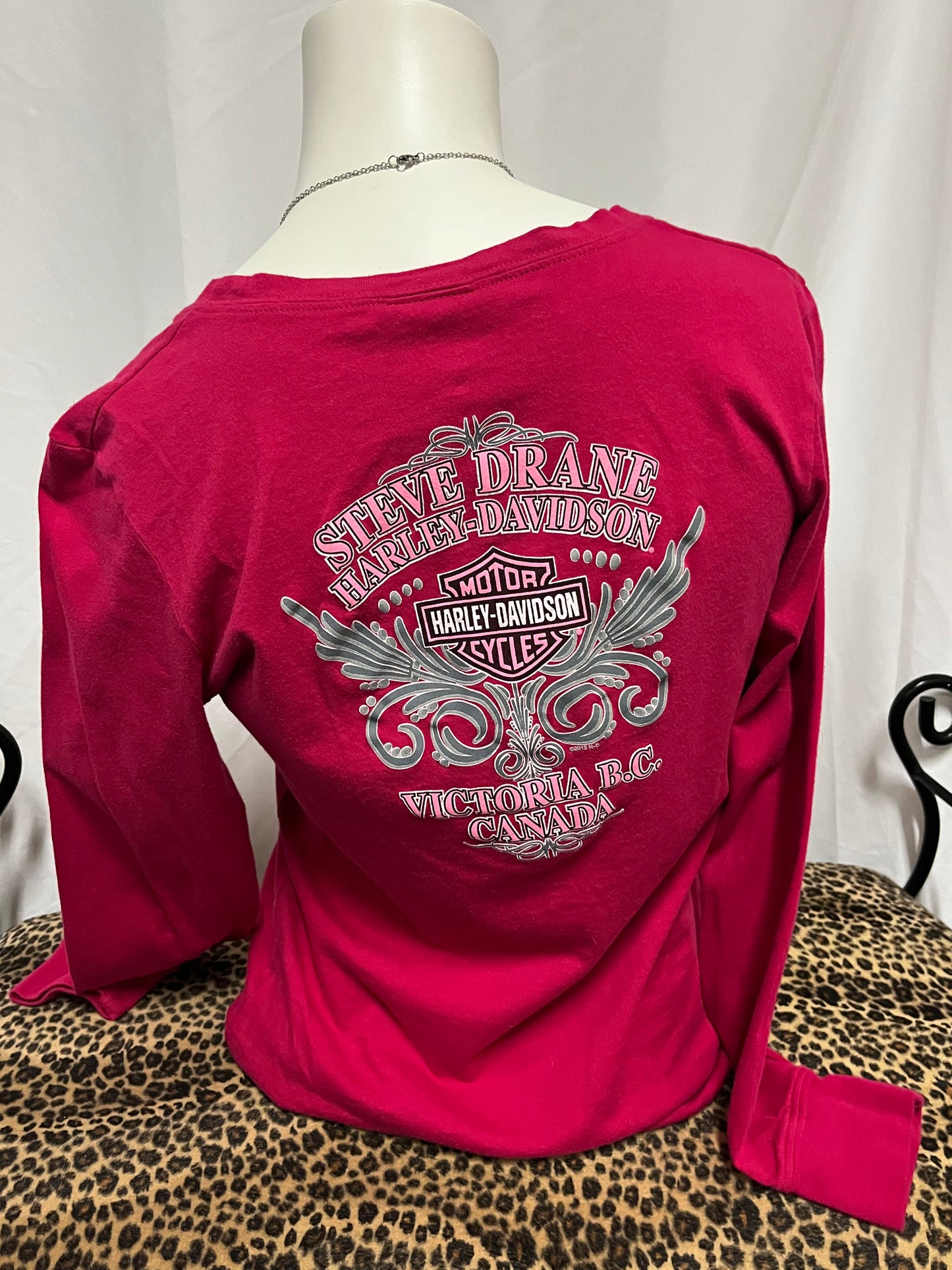 L - Harley Davidson Pink Long Sleeve Graphic Top