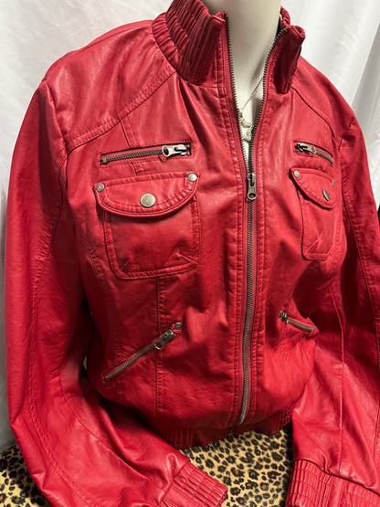 L/XL - Suzy Y2K Red Faux Leather Fitted Jacket