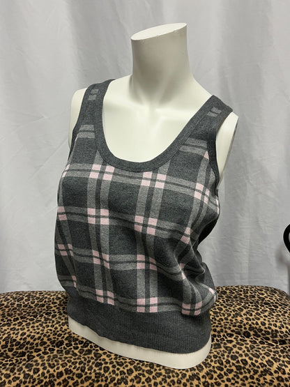 M - Ricki's 2000s Pink + Grey Plaid Sweater Vest