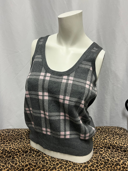 M - Ricki's 2000s Pink + Grey Plaid Sweater Vest