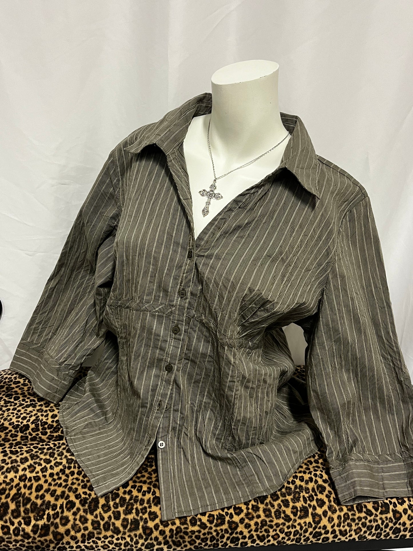 XL - Y2K Striped Office Blouse