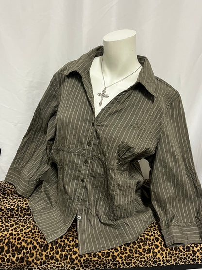 XL - Y2K Striped Office Blouse