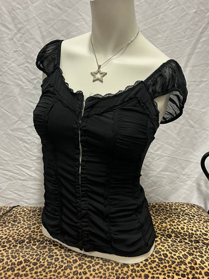 XS/S - Charlotte Russe Y2K Lace Detail Clasp Blouse