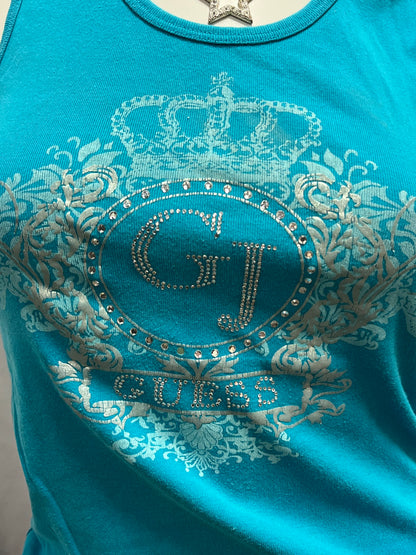 L - Guess Jeans Y2K Rhinestone Blue Tank Top