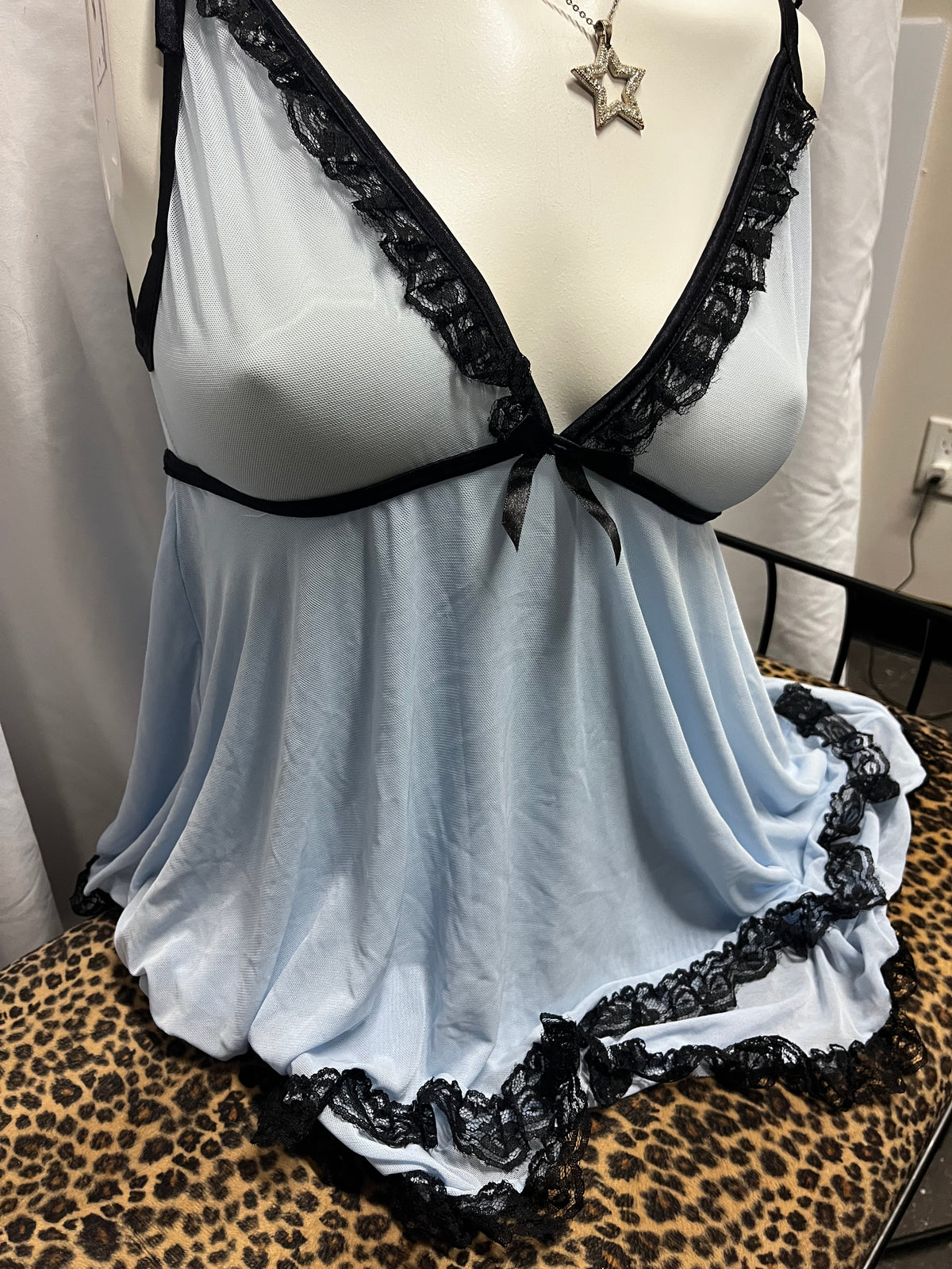 M - La Vie En Rose Baby Blue Babydoll Top