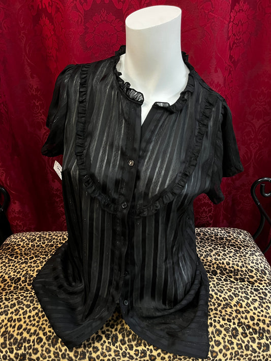 S - 90s Seduction Sheer Black Ruffle Blouse