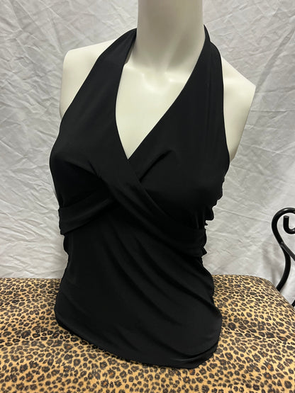 S - Charlotte Russe Y2K Black Halter Tie-Back Top