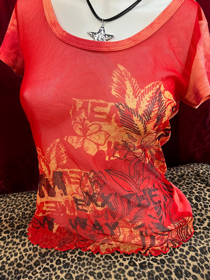 M - 2000s Mexx Mesh Tie-Dye Graphic Top
