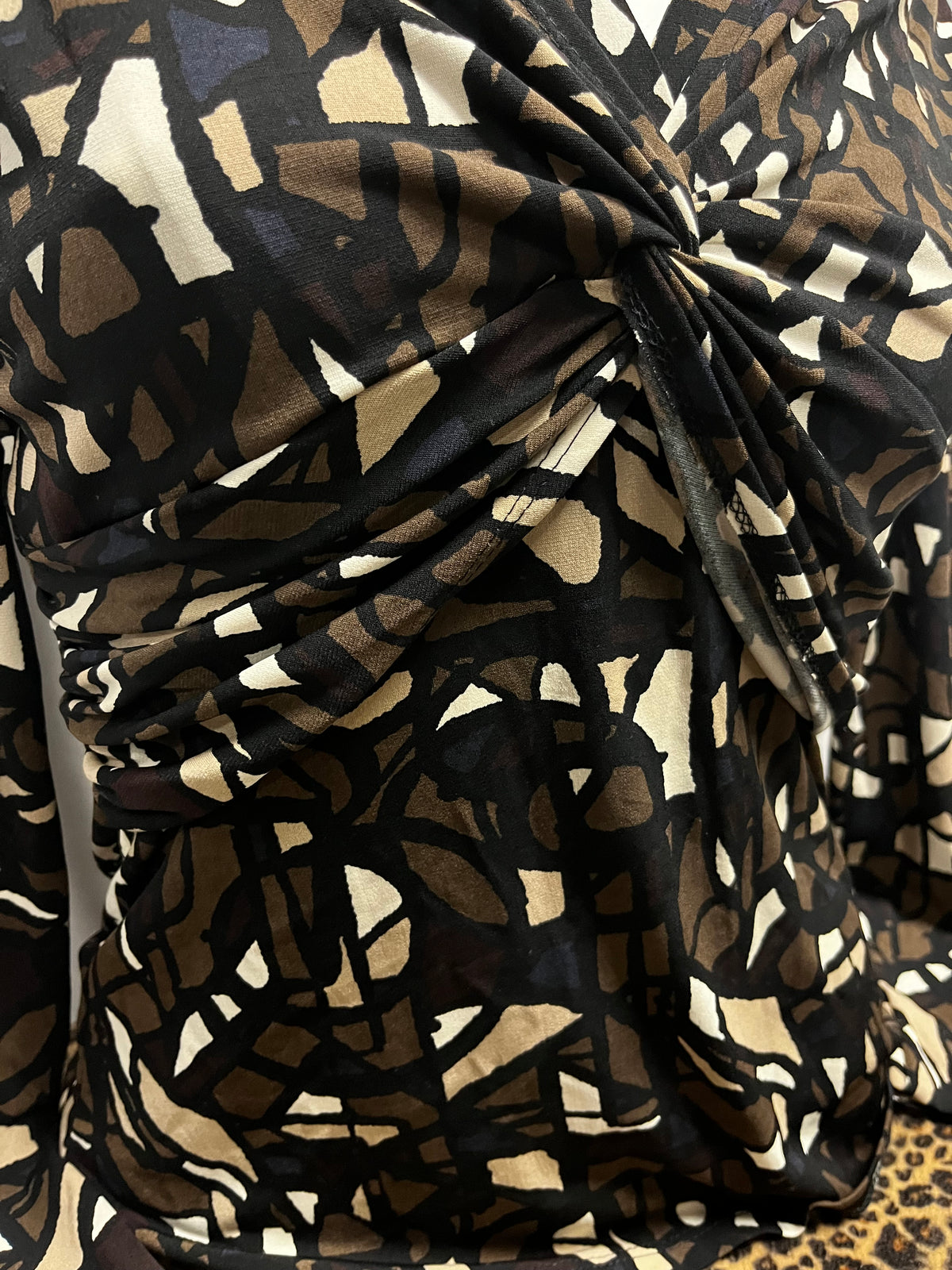 S - Nicki Y2K Brown + Black Patterned Knot Blouse