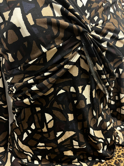 S - Nicki Y2K Brown + Black Patterned Knot Blouse
