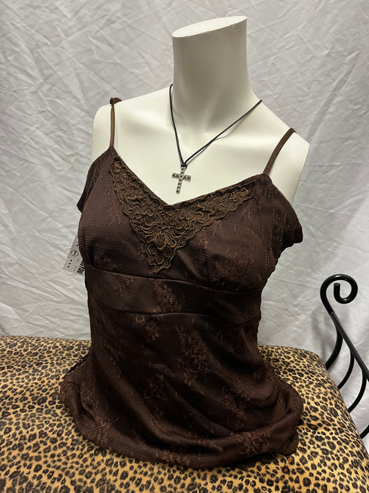 L - Xhilaration Y2K Brown Lace Cami Top