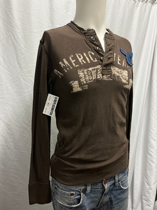 XS - American Eagle Y2K Graphic Henley Long Sleeve