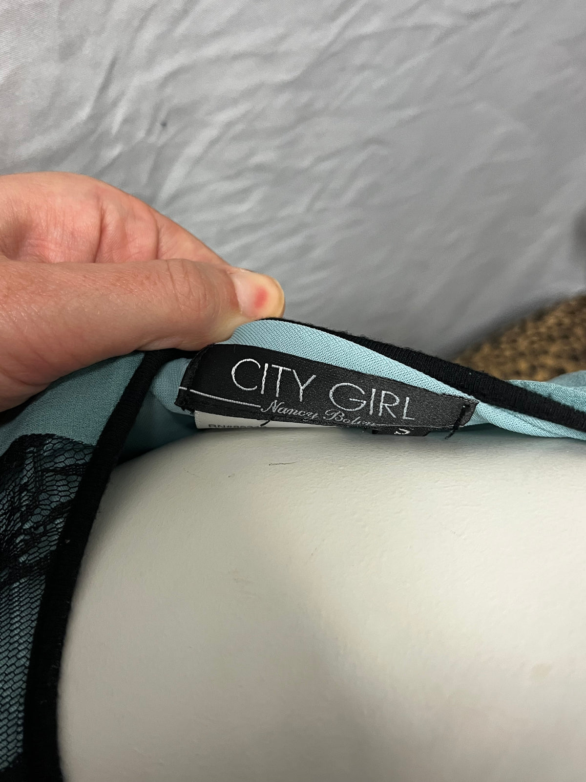 S - City Girl Y2K Blue + Black Belle Sleeve Blouse