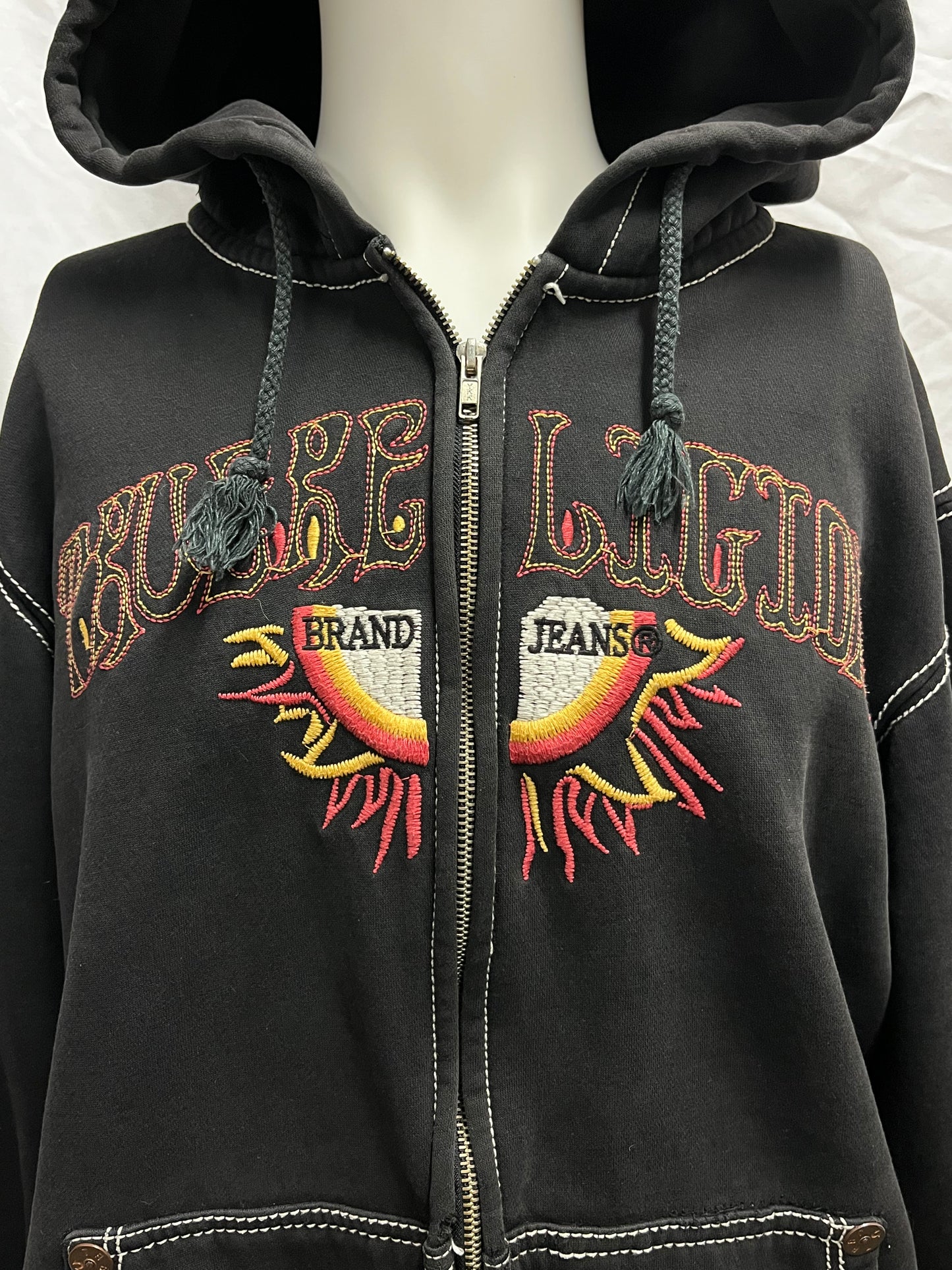 XL - True Religion Y2K Embroidered Spellout Zip Hoodie