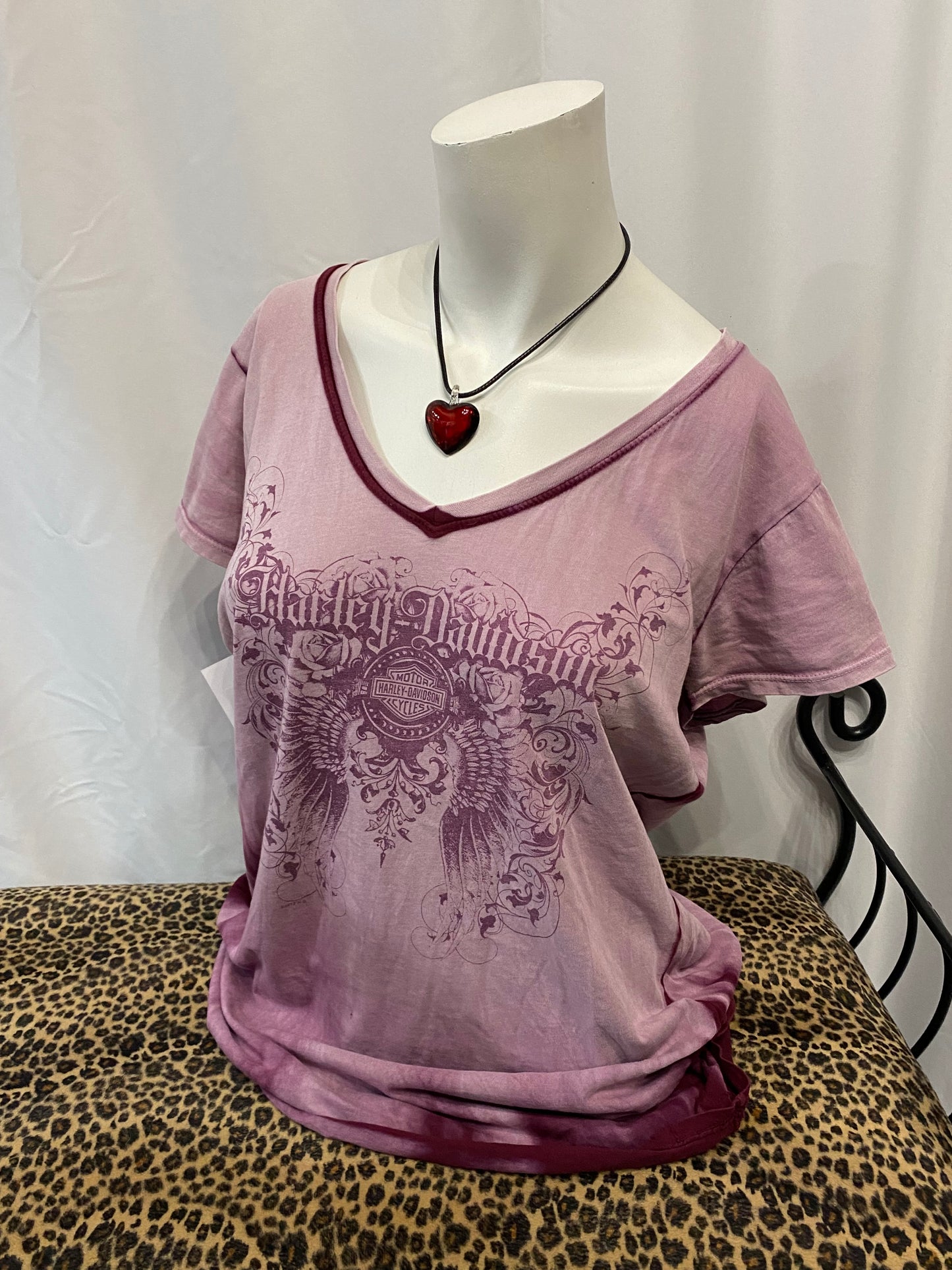XL - Harley Davidson Pink Gothic V-Neck Top