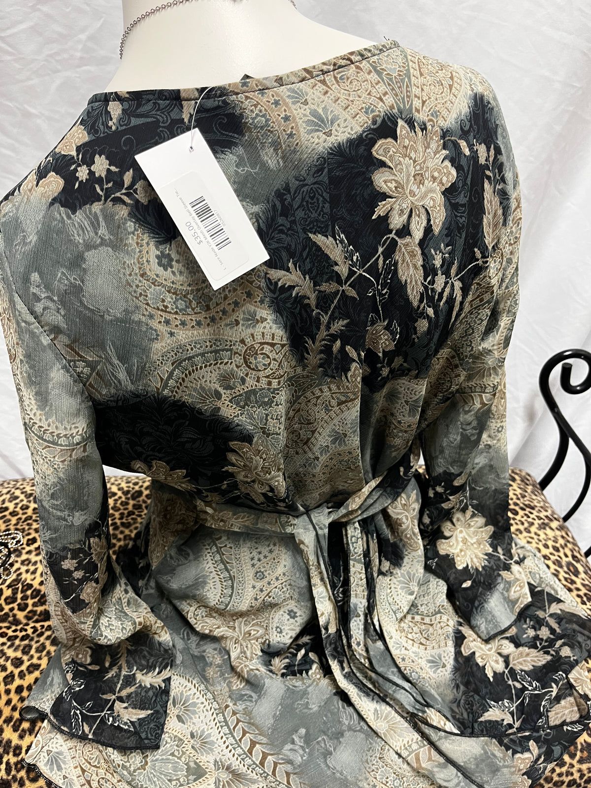 L - Sere Nade Y2K Mesh Overlay Bell Sleeve Tie Top