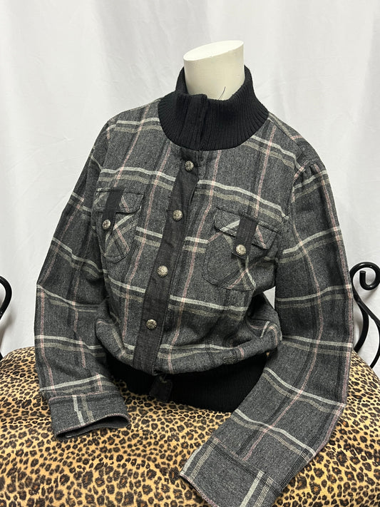 L - Point Zero Y2K Plaid Button Fitted Jacket