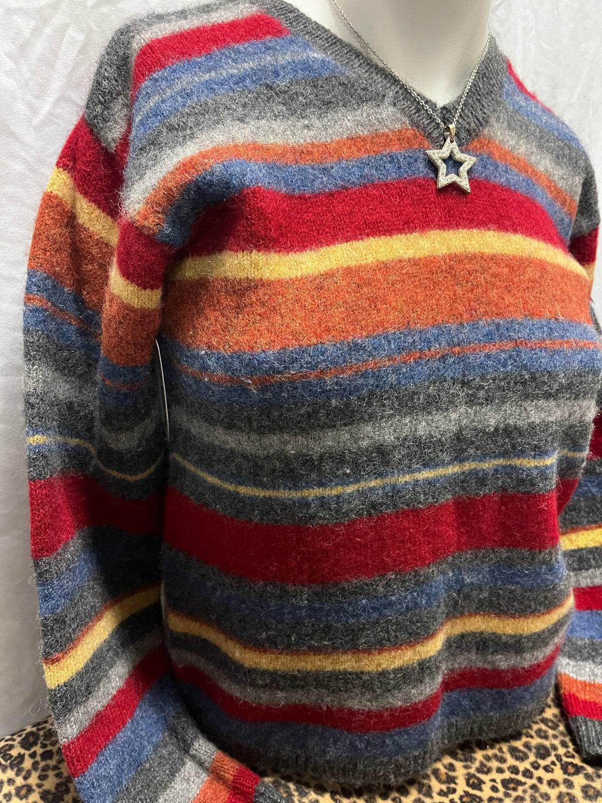 S - IDAO Sport 100% Wool Striped Sweater