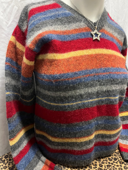 S - IDAO Sport 100% Wool Striped Sweater